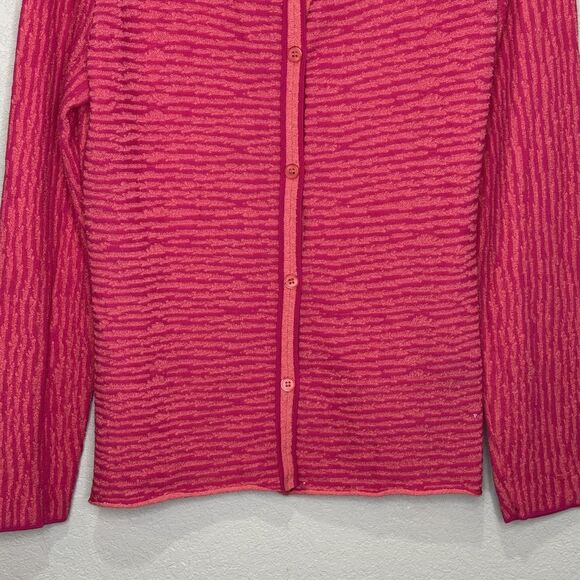 Lafayette 148 New York Sweater Womens Medium Pink Textured Stripe Cardigan Knit - Picture 4 of 7